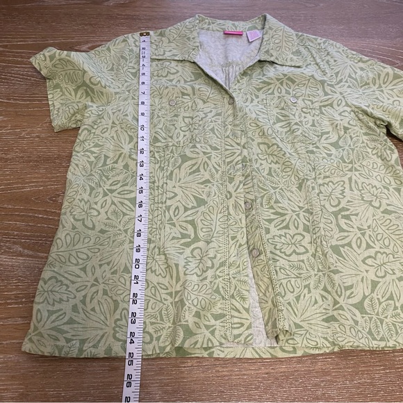 Cappagallo Linen Blend Tropical Botanical Womens Button Up Shirt Large Collared - Picture 8 of 10